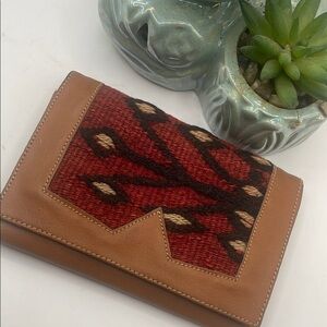 Brown and Red Patterned Women's Clutch